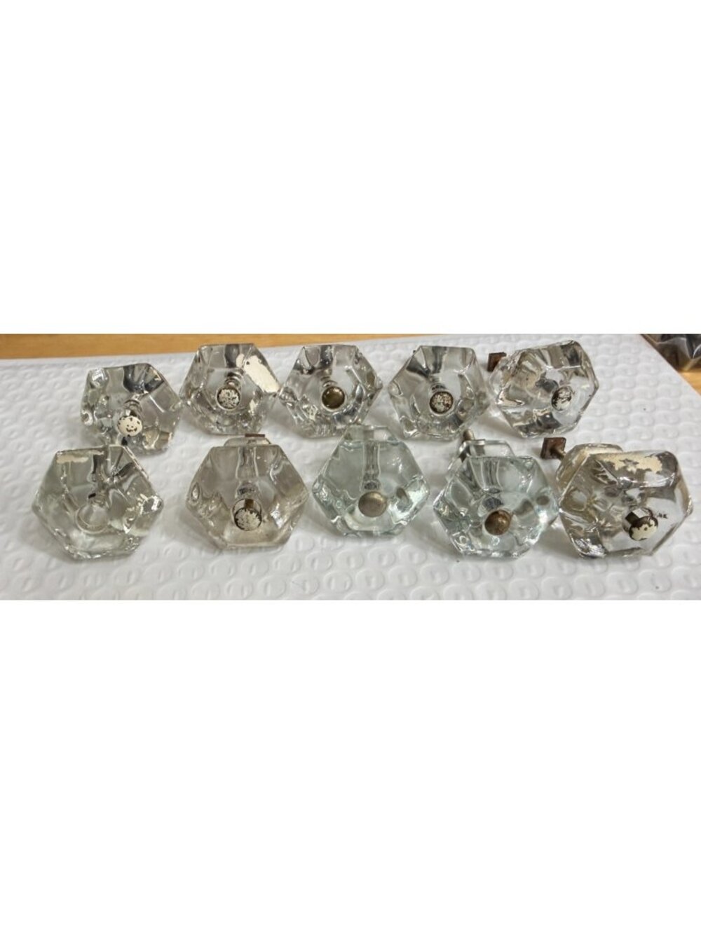 Vintage Clear Glass Cabinet Pulls Knobs Lot Of 10 Antique Hexagon